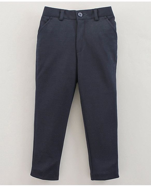 Babyhug Full Sleeves 3 Piece Party Suit With Bow - Navy Blue