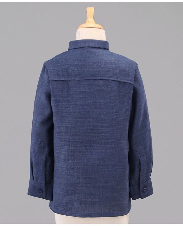 Babyhug Full Sleeves Digital Print Party Suit with Bow and Blazer - Blue Navy
