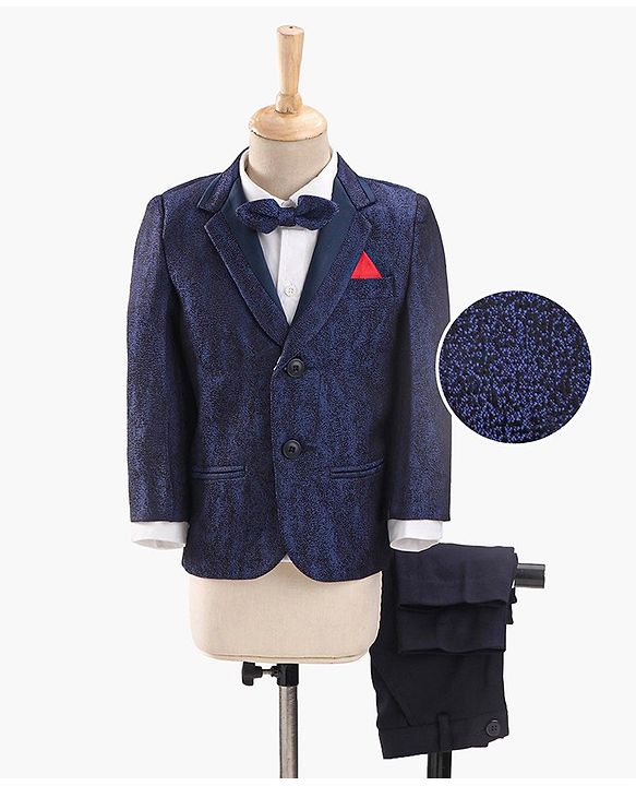 Babyhug Full Sleeves  3 Piece Party Suit With Bow - Navy Blue White