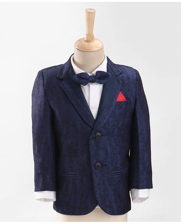 Babyhug Full Sleeves  3 Piece Party Suit With Bow - Navy Blue White