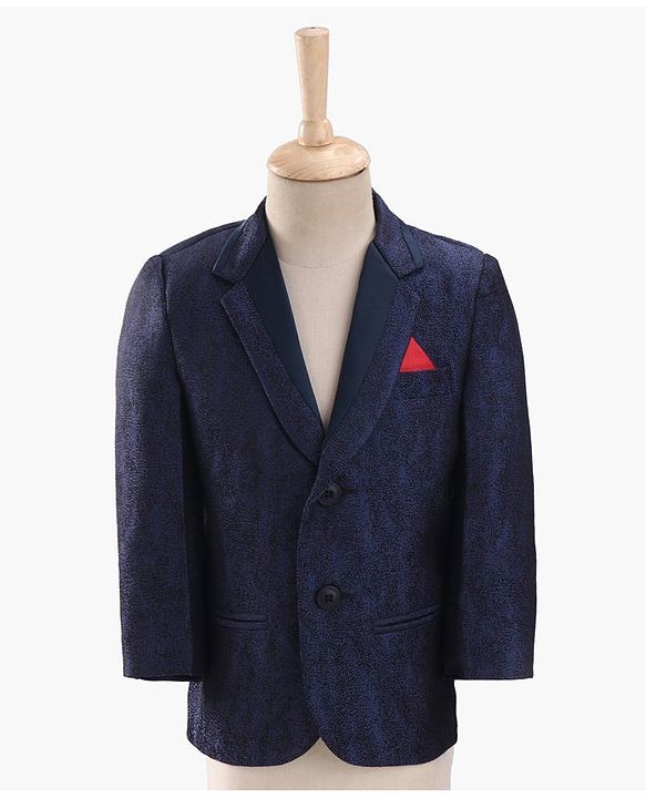 Babyhug Full Sleeves  3 Piece Party Suit With Bow - Navy Blue White