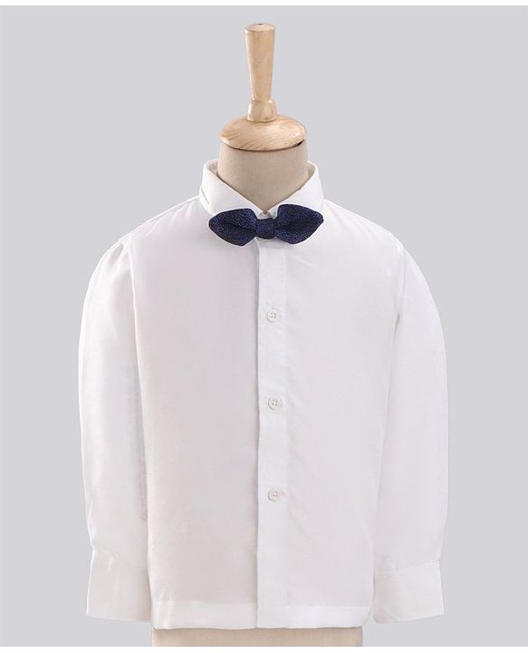 Babyhug Full Sleeves  3 Piece Party Suit With Bow - Navy Blue White