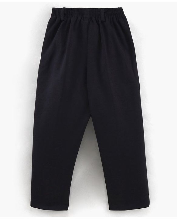 Babyhug Full Sleeves  3 Piece Party Suit With Bow - Navy Blue White