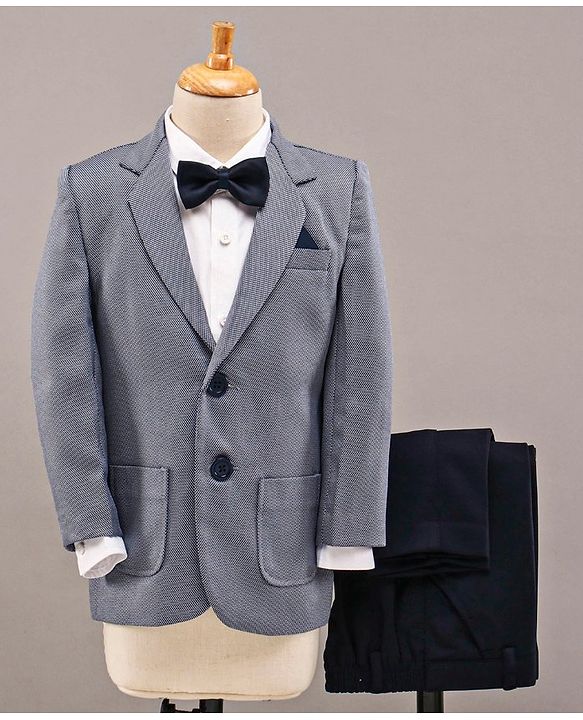 Babyhug Full Sleeves 3 Piece Party Suit With Bow - Light Blue