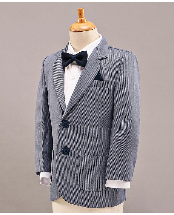 Babyhug Full Sleeves 3 Piece Party Suit With Bow - Light Blue
