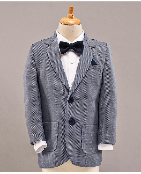 Babyhug Full Sleeves 3 Piece Party Suit With Bow - Light Blue