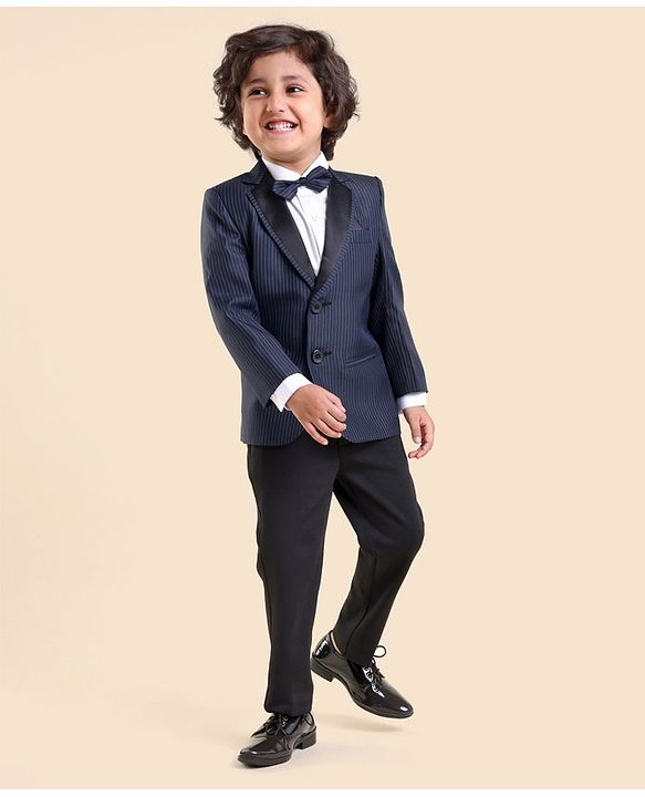 Babyhug Full Sleeves Party Suit with Bow Solid - Navy Blue