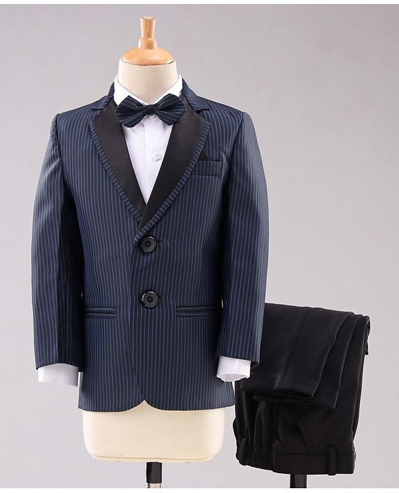 Babyhug Full Sleeves Party Suit with Bow Solid - Navy Blue