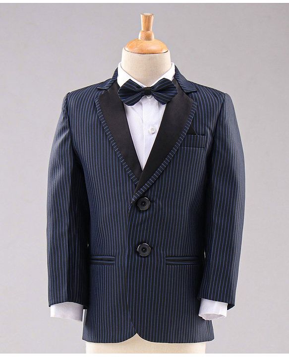 Babyhug Full Sleeves Party Suit with Bow Solid - Navy Blue