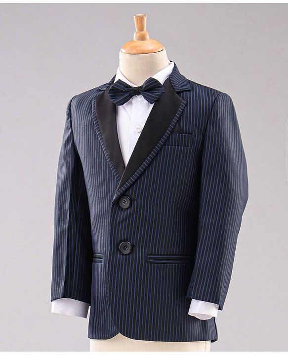 Babyhug Full Sleeves Party Suit with Bow Solid - Navy Blue