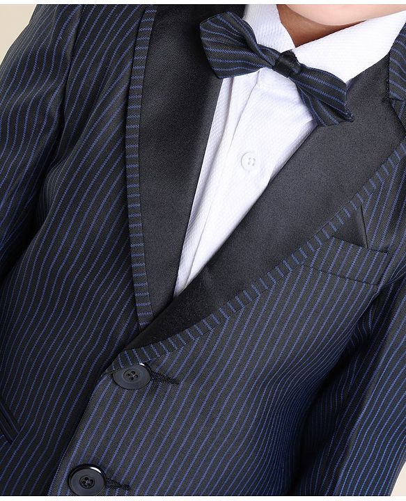 Babyhug Full Sleeves Party Suit with Bow Solid - Navy Blue
