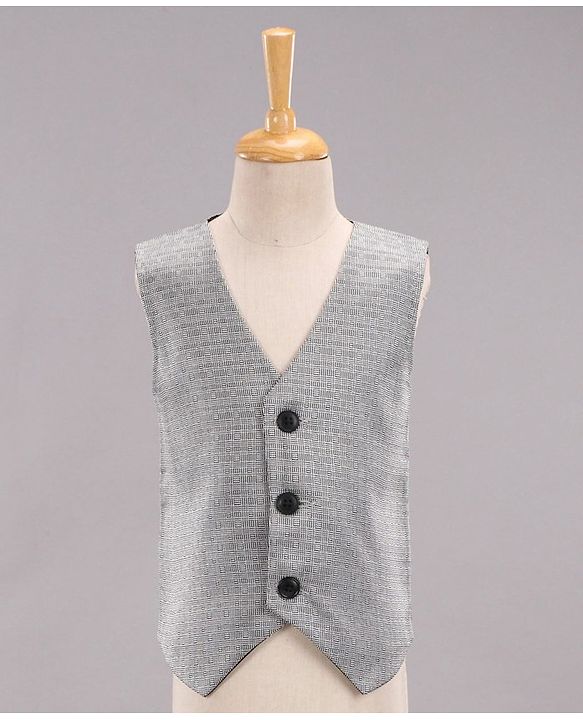 Babyhug Full Sleeves Party Suit With Waistcoat & Bow- Grey Black