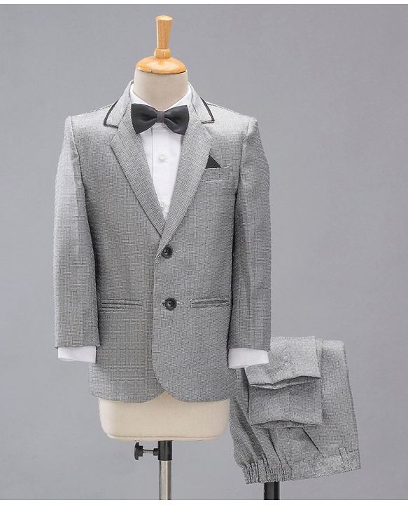 Babyhug Full Sleeves Party Suit With Bow - Grey