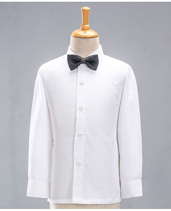 Babyhug Full Sleeves Party Suit With Bow - Grey