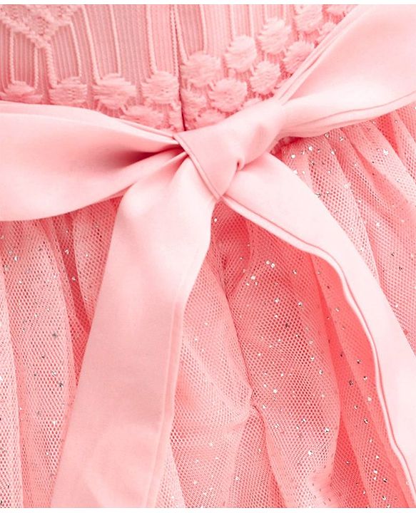 Babyhug Short Sleeves Embroidered Fit and Flare Party Frock with Corsage - Pink