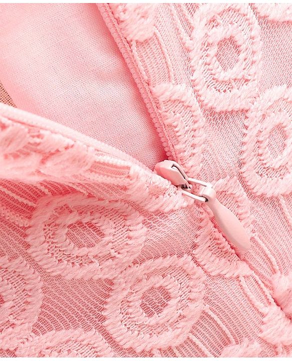 Babyhug Short Sleeves Embroidered Fit and Flare Party Frock with Corsage - Pink
