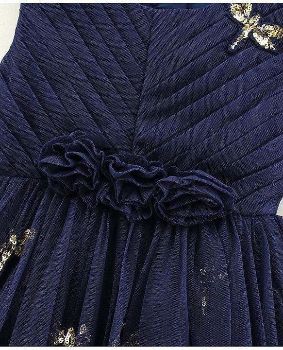 Babyhug Sleeveless Party Wear Frock Sequinned Dragonfly Embroidery - Navy Blue