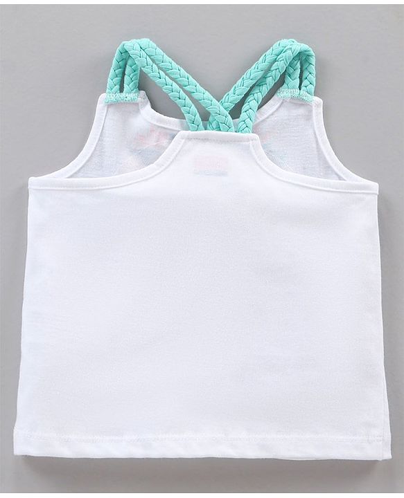 Babyhug Singlet Neck Top & Shorts Set Floral Print & Bow Applique - White Green