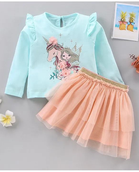 Buy Babyhug Full Sleeves Top Skirt Glitter Unicorn Print