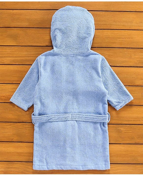 Babyhug Three Fourth Sleeves Elephant Woven Terry Bath Robe - Blue