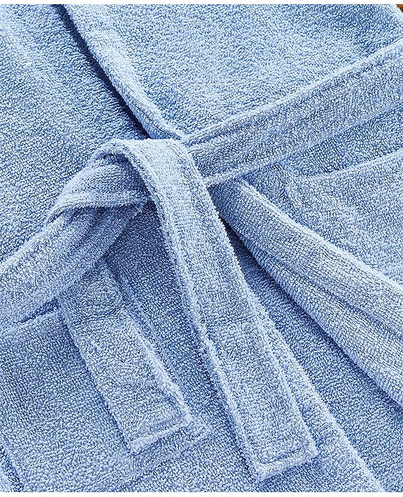 Babyhug Three Fourth Sleeves Elephant Woven Terry Bath Robe - Blue
