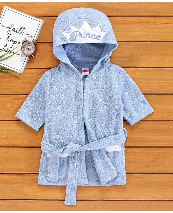 Babyhug 3/4th Sleeves Crown Bathrobe - Blue
