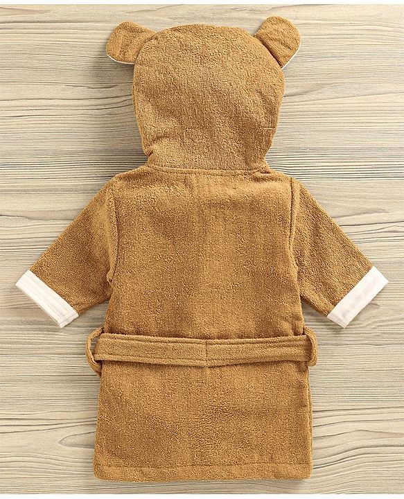 Babyhug 3/4th Sleeves Animal Hooded Bath Robe - Brown