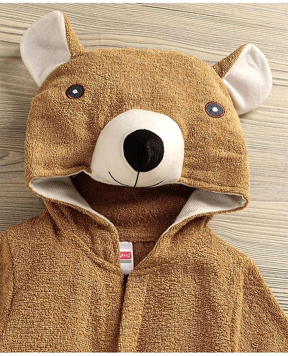 Babyhug 3/4th Sleeves Animal Hooded Bath Robe - Brown