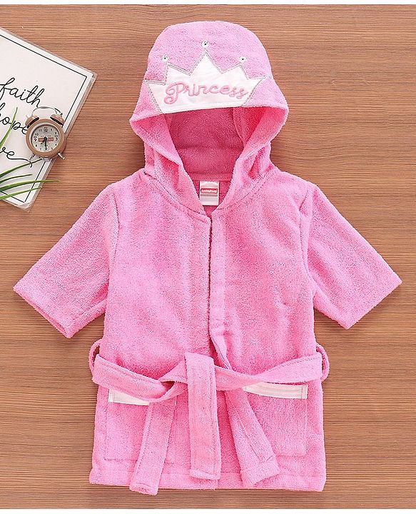 Babyhug 3/4th Sleeves Crown Bathrobe - Pink