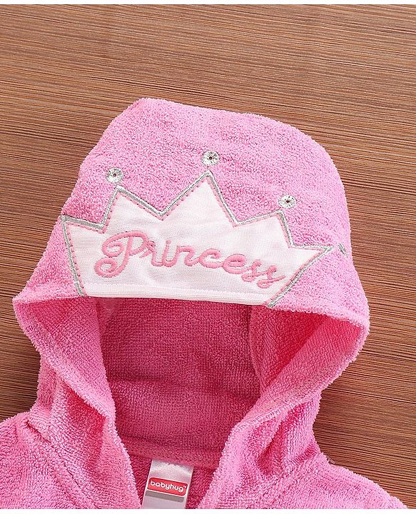 Babyhug 3/4th Sleeves Crown Bathrobe - Pink