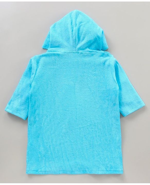 Babyhug Three Fourth Sleeves Hooded Bath Robe Bear Face Embroidery - Blue