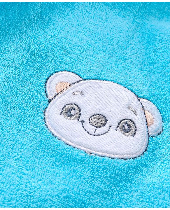 Babyhug Three Fourth Sleeves Hooded Bath Robe Bear Face Embroidery - Blue