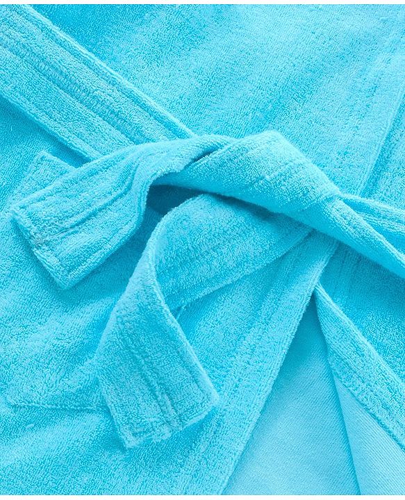 Babyhug Three Fourth Sleeves Hooded Bath Robe Bear Face Embroidery - Blue
