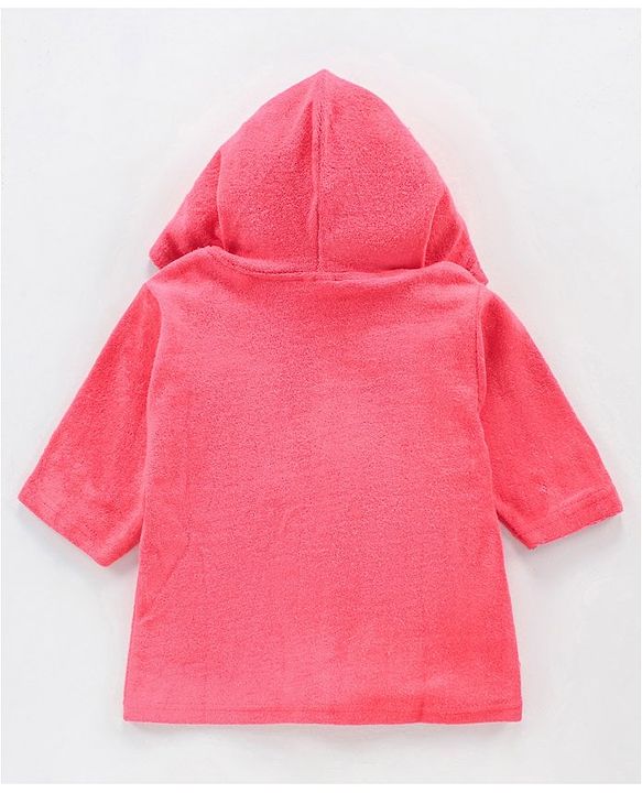 Babyhug Three Fourth Sleeves Hooded Bath Robe Penguin Embroidery - Pink