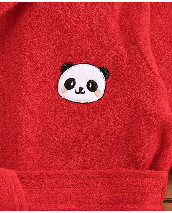 Babyhug 3/4th Sleeve Bathrobe With Hood And Embroidery - Red