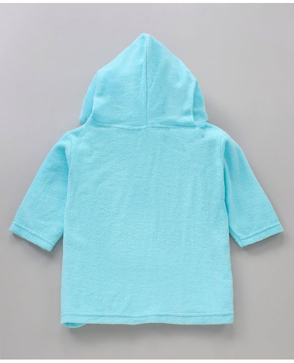 Babyhug Three Fourth Sleeves Hooded Bath Robe Rhino Embroidery - Blue