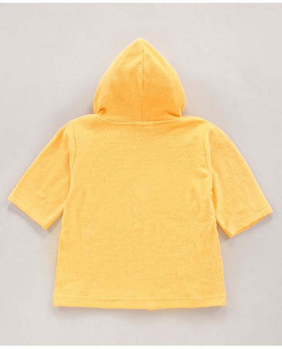 Babyhug Three Fourth Sleeves Hooded Bath Robe Koala Face Embroidery - Yellow