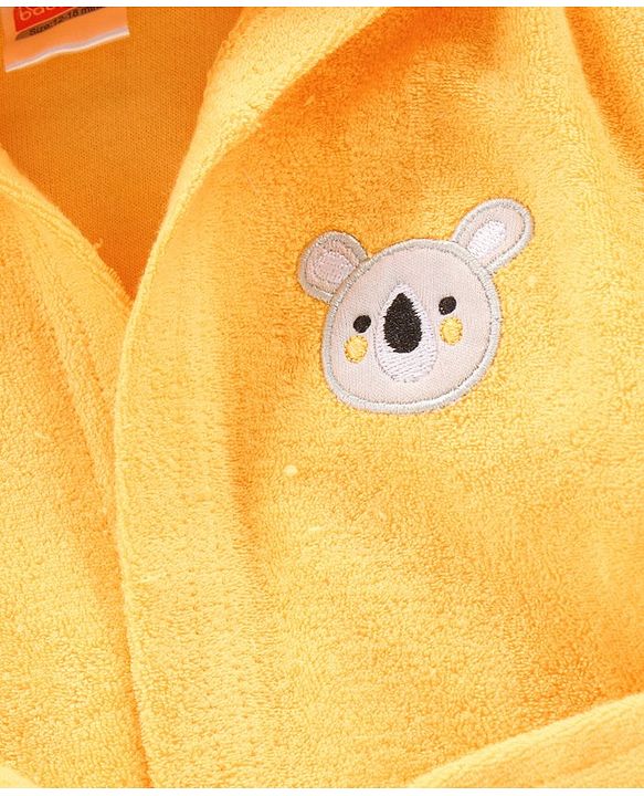 Babyhug Three Fourth Sleeves Hooded Bath Robe Koala Face Embroidery - Yellow