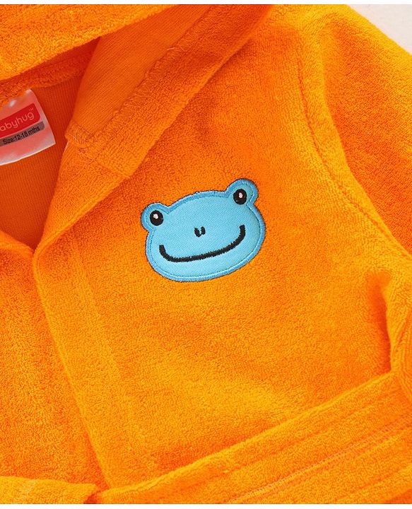 Babyhug Three Fourth Sleeves Hooded Bath Robe Frog Face Embroidery - Orange