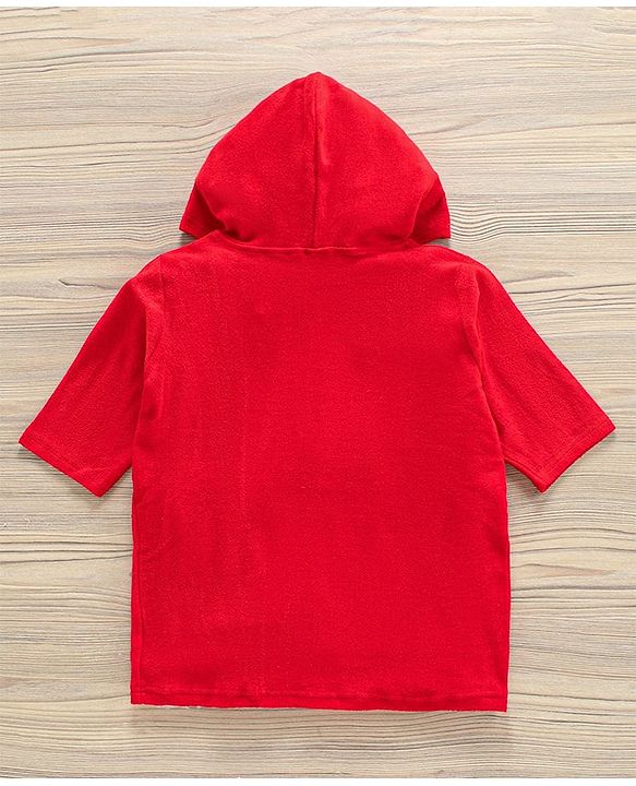 Babyhug Three Fourth Sleeve Bathrobe With Hood And Embroidery - Red