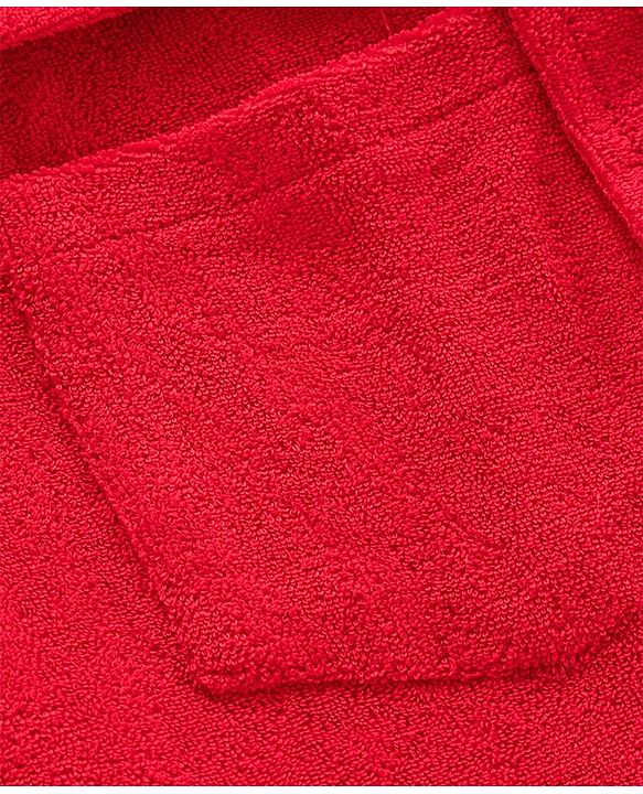 Babyhug Three Fourth Sleeve Bathrobe With Hood And Embroidery - Red