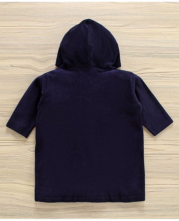 Babyhug Three Fourth Sleeve Bathrobe With Hood And Embroidery - Blue