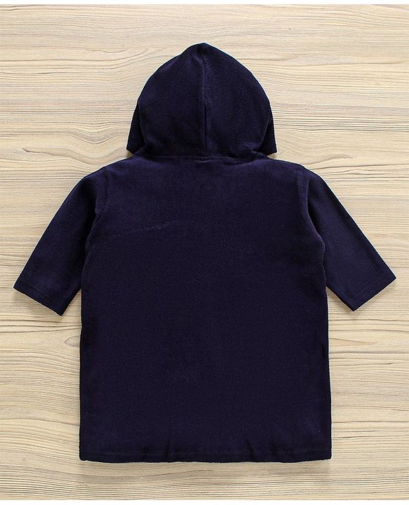 Babyhug Three Fourth Sleeve Bathrobe With Hood And Embroidery - Blue