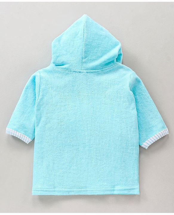 Babyhug Three Fourth Sleeves Hooded Bath Robe Dragon Embroidery - Blue