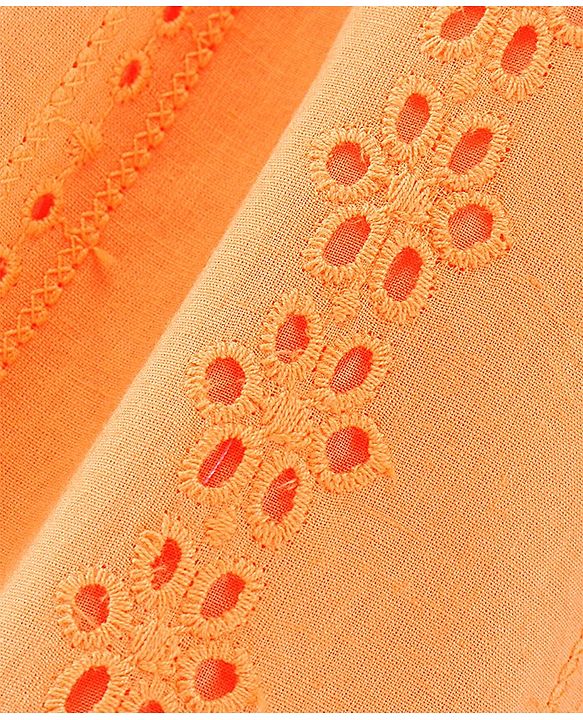 Pine Kids Cotton Woven Half Sleeves Top Schiffili Pattern - Orange