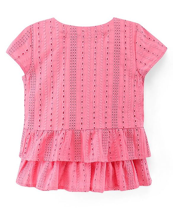 Pine Kids Half Sleeves Schiffli Embroidered Top - Pink