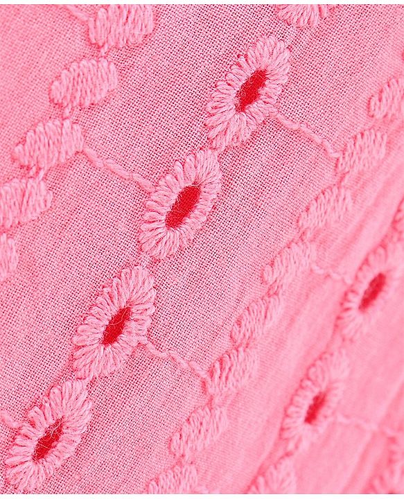 Pine Kids Half Sleeves Schiffli Embroidered Top - Pink
