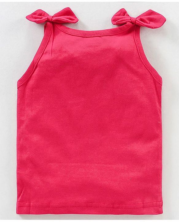 Babyhug Sleeveless Top with Graphics & Bow Detailing - Fuchsia Pink