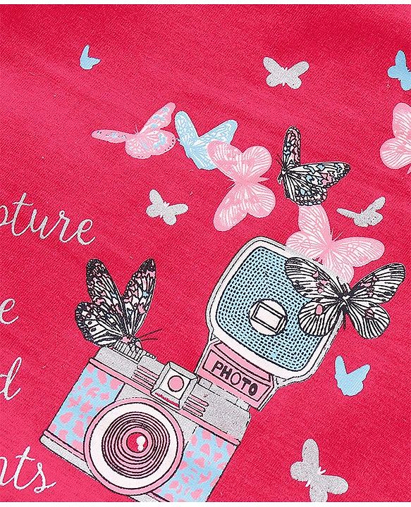 Babyhug Sleeveless Top with Graphics & Bow Detailing - Fuchsia Pink
