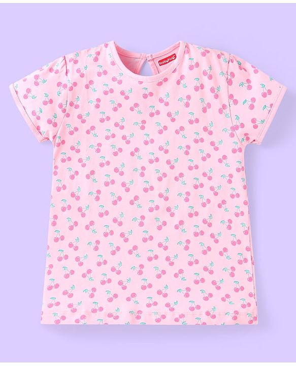 Babyhug Short Sleeves Cotton Striped and Cherry Graphics Top Pack of 3 - Pink Green